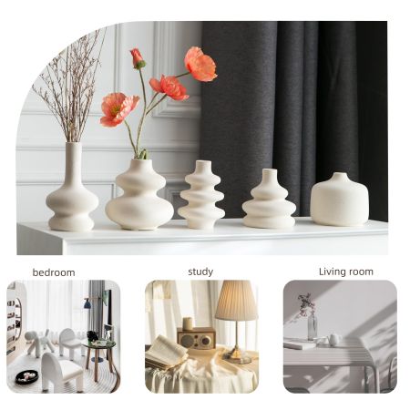 White Bud Vases, Small Ceramic Vase Set of 5, Mini Pottery Vases for Flowers, Decorative Vases for Home Modern Decor, Boho Decor, Chic Vases for Living Room Dining Table Shelves