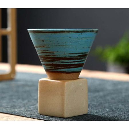 EXIGENT Funnel Ceramic Japanese Coffee Tea Cup Mug Collectible 200ml - 7oz (Blue)