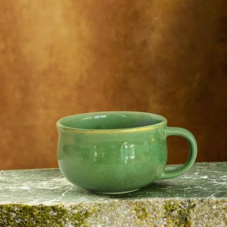 Ceramic Handmade Coffee Mug Pottery Cups with Handle, Unique Modern Style Latte Mugs for Tea,Cocoa,Milk,Cappuccino, Microwave & Dishwasher Safe 12 oz (Green) Set Of 2