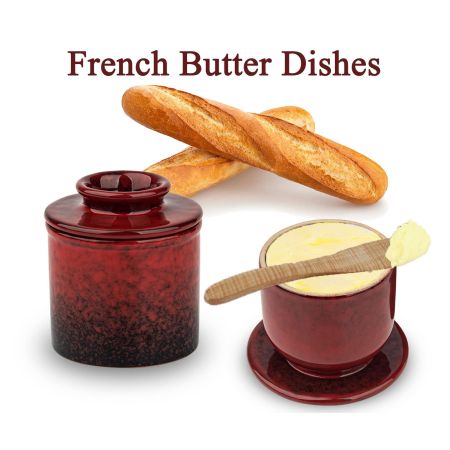 Pottery Butter Keeper Crock Butter Crock Red French Butter Dish Butter Crock For Counter With Water Ceramic Butter Holder Cup To Leave On Counter