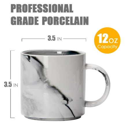 Smilatte 12 oz Stackable Coffee Mugs, M101 Novelty Marble Ceramic Cup for Boy Girl lover, Set of 4, Gray
