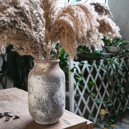 SIDUCAL Rustic Ceramic Farmhouse Flower Large Vase, Whitewashed Terra Cotta Pottery Decorative Vase for Home Decor, Table, Living Room Decoration, Shelf Decor, Mantel, 9.5 Inch, Terra