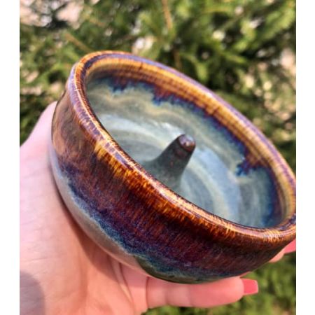 Apple Baker, Handmade Stoneware Ceramic Pottery, in Stone Grey with Blue and Purple Swirl