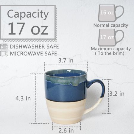Bosmarlin Ceramic Coffee Mug Set of 4, 16 Oz, 5 Colors to Choose, Tea Cups, Dishwasher and Microwave Safe, Reactive Glaze (Deep Blue)