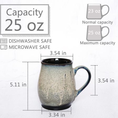 Bosmarlin Extra Large Ceramic Coffee Mug, 25 Oz, Dishwasher and Microwave Safe, Big Oversized Tea Cup for Office and Home, (Blue, 1) (25 Oz, Brown Grey)