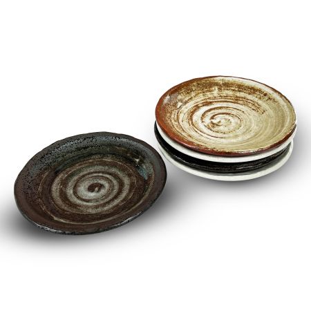5.9 inches Serving Plates Set of 5, Rough Cut Shape Pottery, Dishwasher and microwave safe ,Japanese Traditional Style and Color, Dessert plates, Appetizer Plates, Side Dish Plates and Salad Plates