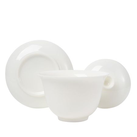Classic China 6 Oz/ 180ml Gaiwan Tea Bowl Set,Dehua Suet Jade Porcelain Teacup for Brew Kung Fu Tea (White)