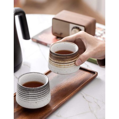 TANG PIN Handcrafted Ceramic Tea Cups Chinese Kung Fu Tea Cup Set of 2, Coffee Mugs for Cappuccino, Ceramic Sake Cups, 6 OZ (Black & Brown)