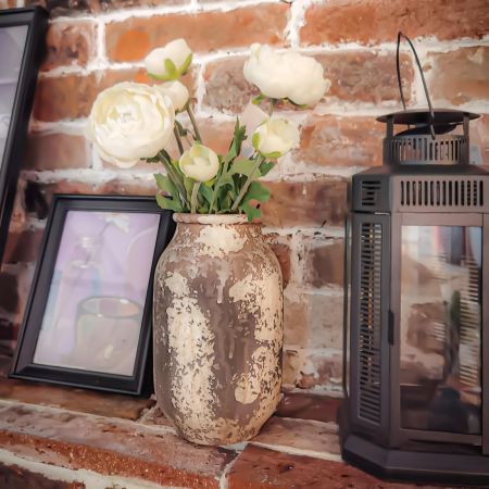 Modern Rustic Farmhouse Ceramic Vase Vintage Textured,Decorative Antique Vases for Home Decor,7.5 inch Large Terracotta Vase for Living Room/Concrete Vases,Terra Cotta Clay Vase Pottery Stone Vase