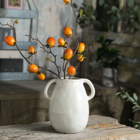 White Ceramic Vase with 2 Handles, Modern Farmhouse Vase for Home Decor, Rustic Terracotta Vase, Decorative Pottery Flower Vase, Clay Samll Vase, Centerpieces for Dining Table - 7 Inch Tall