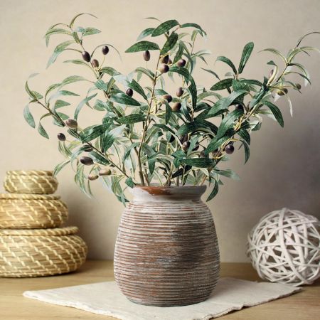 Ceramic Rustic Farmhouse Flower Vase Whitewashed Terra Cotta Decorative Pottery Vintage Terracotta Textured Vases Mantel Shelf Living Room Table Centerpieces for Home Decor