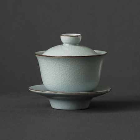 Azure Porcelain Tea Tureen Ru Kiln Sancai Cover Bowl Household Tea Maker Cup Saucer Can Raise Kungfu Teaset, 9.8cm, Blue