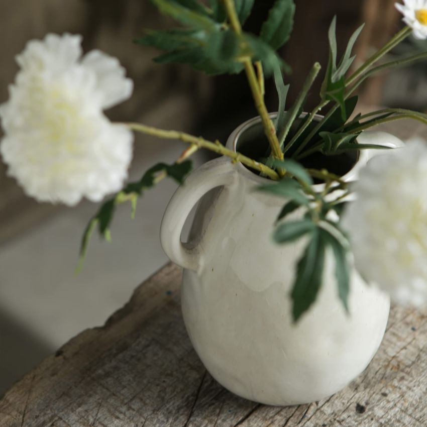 White Ceramic Vase with 2 Handles, Modern Farmhouse Vase for Home Decor, Rustic Terracotta Vase, Decorative Pottery Flower Vase, Clay Samll Vase, Centerpieces for Dining Table - 7 Inch Tall