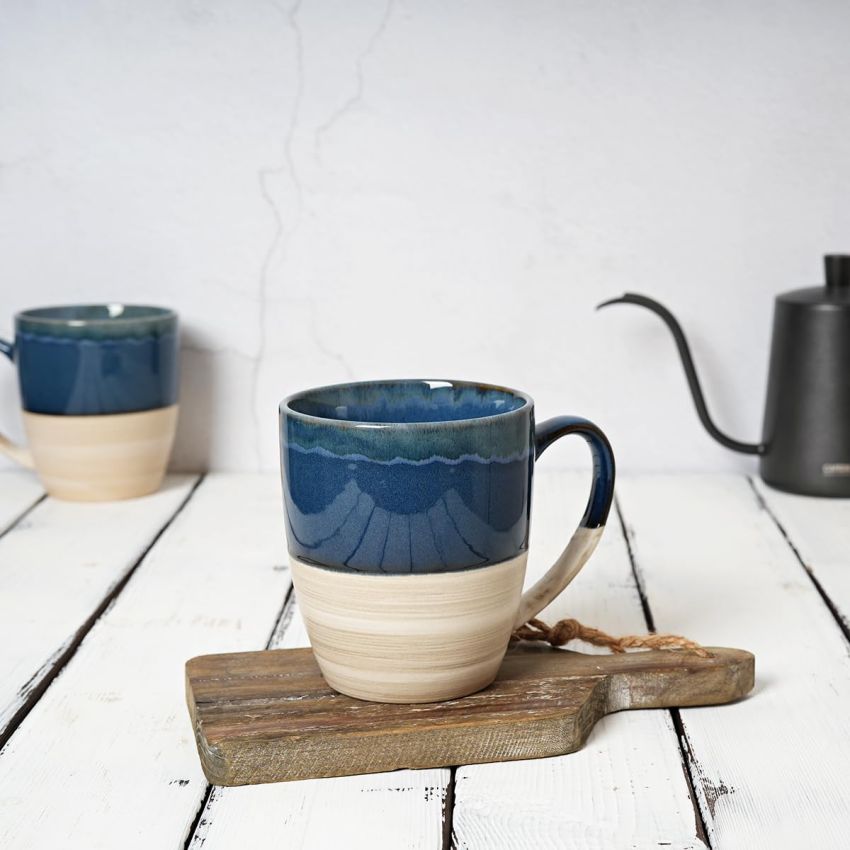Bosmarlin Ceramic Coffee Mug Set of 4, 16 Oz, 5 Colors to Choose, Tea Cups, Dishwasher and Microwave Safe, Reactive Glaze (Deep Blue)