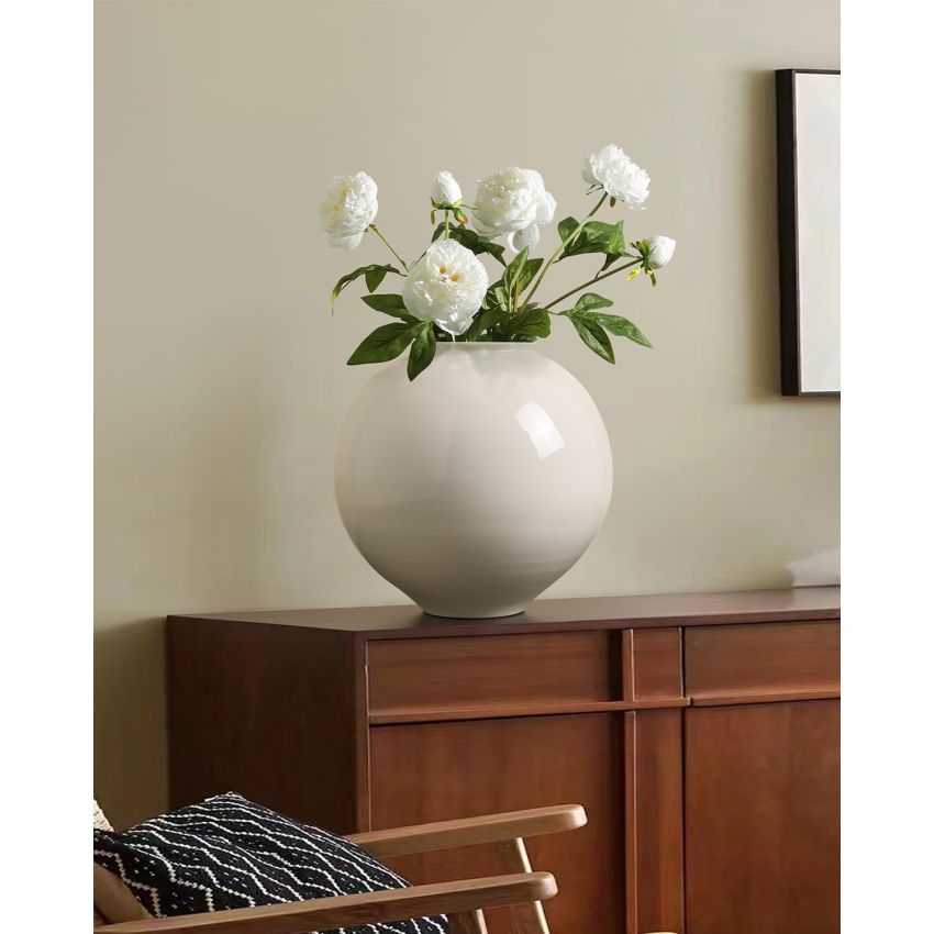 Kokrose Terracotta Table Vase, White Large Pottery Vase, Rustic Vase for Home Decor, Ceramic Vases for Centerpieces, Floor Vase for Pampas Grass