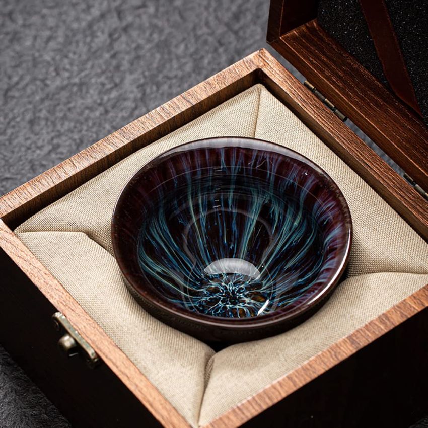 JianZhan Tenmoku Ceramic Handmade TeaCup Porcelain Teacup Kungfu Tea Cup Tenmoku Teacup Master Teacup Ceremonial Matcha Tea Mug,Obsidian Purple Orchid Cup