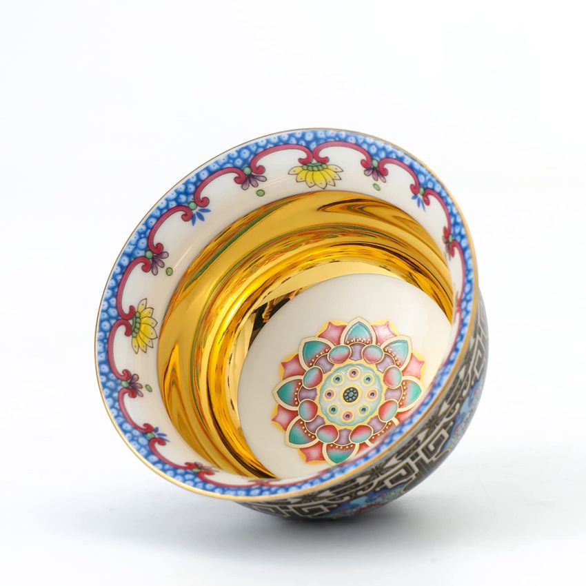 TEANAGOO Tea Cups Tenmoku Jianzhan Lotus vitality, 3.9 oz / 110 ML, FL30-02 ，Gilt Enamel Colorful Tea Cup Set Japanese Tea Set Tea Set Sake Set Traditional Chinese Handmade Porcelain Teacup