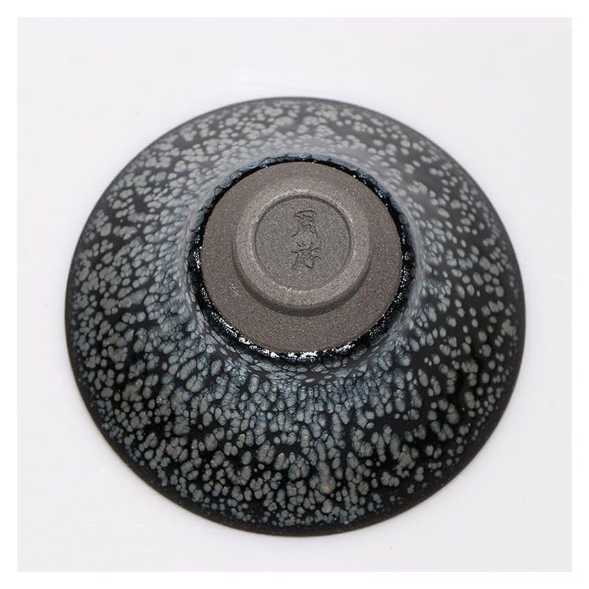 Handmade JianZhan Tenmokus Tea Cups Silver Spot in Black, 3.38oz/100ml Chinese Jian Ware/Jian Zhan Tea Bowl, Porcelain Teacup Junyao Bowl, Silver/Black