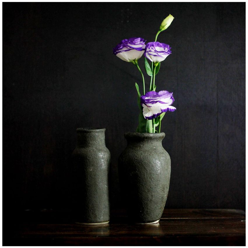 roro 7-Inch Handmade Textured Black Ceramic Prunus Vase - Artisan Handcrafted for Home & Office Decor, Ideal Housewarming Gift, Modern Rustic Farmhouse Minimalist