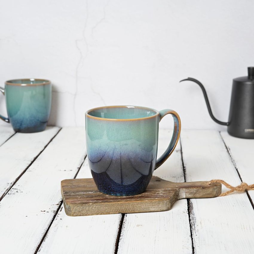 Bosmarlin Ceramic Coffee Mug Set of 4, 17 Oz, Coffee Cups with Big Handle, Microwave Safe, Unique Reactive Glaze(17 Oz, Pale Green)