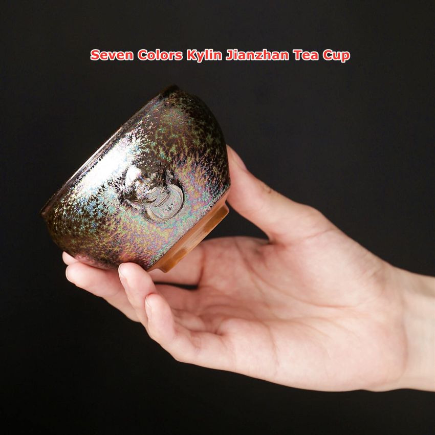 Handmade Coloful Tenmokus Tea Cup Set of 2, Chinese Crafts Kungfu Tea Cups Seven-Colours Ceramic Teacup with Gift Box Packing