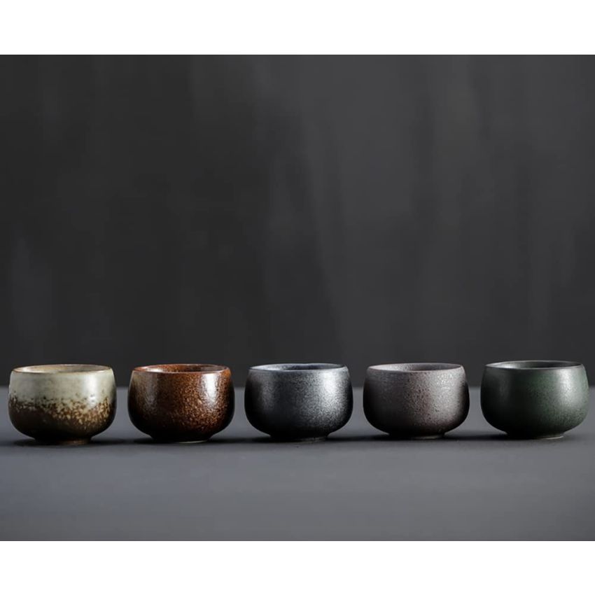 Chinese Tea Cups,Tenmoku JianZhan Handmade Ceramic kung fu Tea Cup Anti-Scald Wide Mouth Teacup,Tea Bowl,Ceramic Mate CupSet of 5 (5 Colors) A02