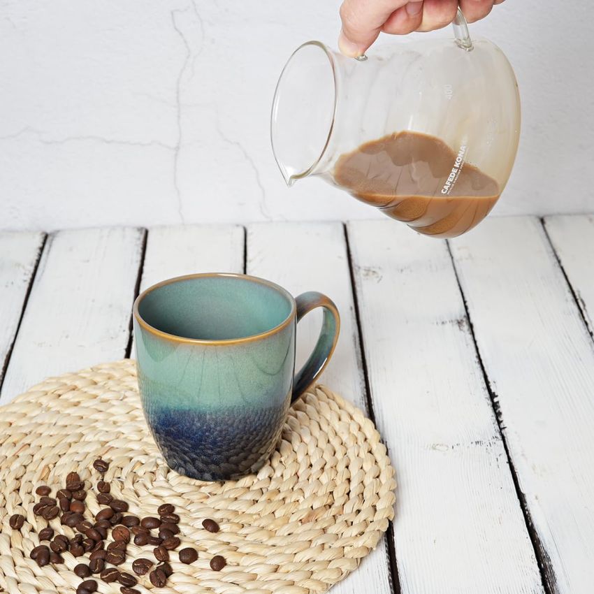 Bosmarlin Ceramic Coffee Mug Set of 4, 17 Oz, Coffee Cups with Big Handle, Microwave Safe, Unique Reactive Glaze(17 Oz, Pale Green)