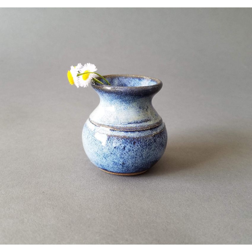 Unique Hand Made Pottery Vase w Poetry Card - Cute Country Farmhouse Style Mini Flower Pot - Gifts for Moms Rustic Home Blue