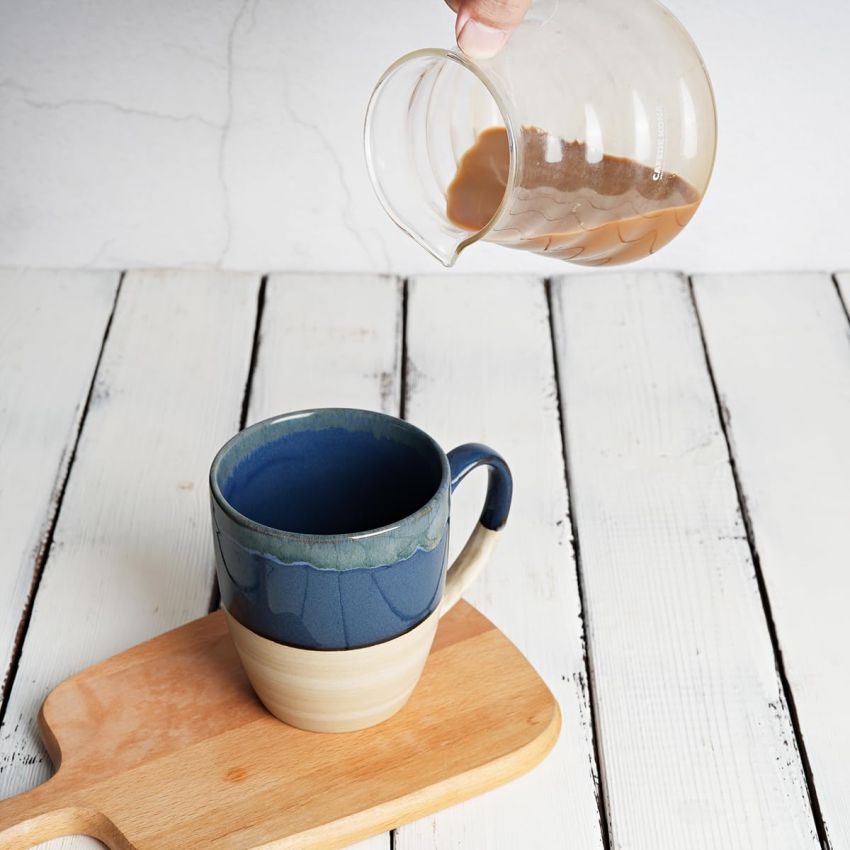 Bosmarlin Ceramic Coffee Mug Set of 4, 16 Oz, 5 Colors to Choose, Tea Cups, Dishwasher and Microwave Safe, Reactive Glaze (Deep Blue)