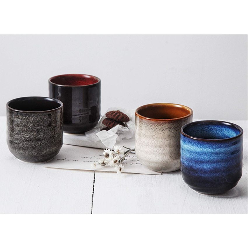 Japanese style ceramic tea set, tea cup, coffee cup, yerba mate set, Ceramic mate cup set of 4 (4 colors)