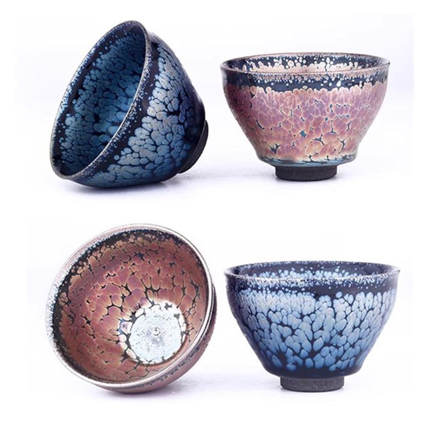 Chinese Tea Cup Ceramic Jianzhan Mug Handmade Unique Multi-use Porcelain Tea Bowl Exquisite Colorful Kung Fu Teaware Tenmoku(Pink)