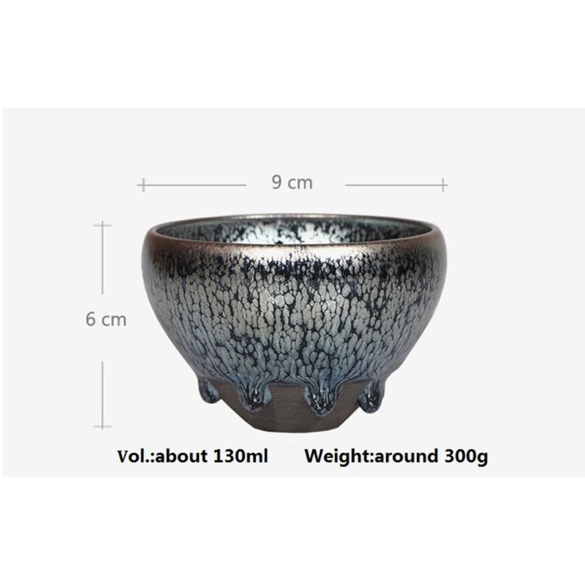Tenmokus Tea Cup Oilspot Glaze, 4.06oz /120ml Jianzhan Cup with tears, Handmade Thick Porcelain Jian Ware Tea Bowls
