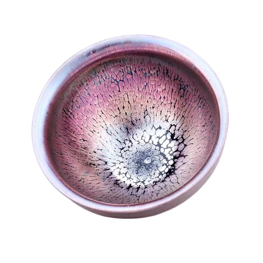 Jianzhan Tenmoku Unique Teacup Handmade Chinese Kungfu Tea Cup Porcelain Master Tea Bowl Flowing Purple Colors Teaware Natural Kiln Fired Ceramic Mug