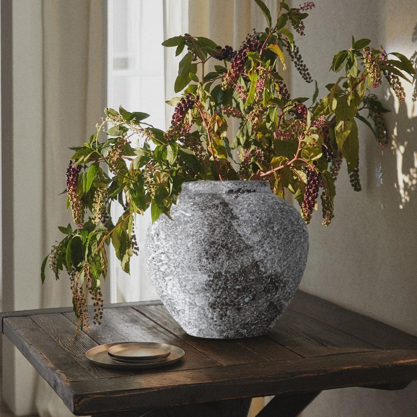 Rustic Ceramic Circular Flower Vase Farmhouse Clay Pottery Large Terracotta Floor Vases for Decorative Centerpiece Vintage Home Decor Aesthetic for Living Room Bedroom Table Entryway