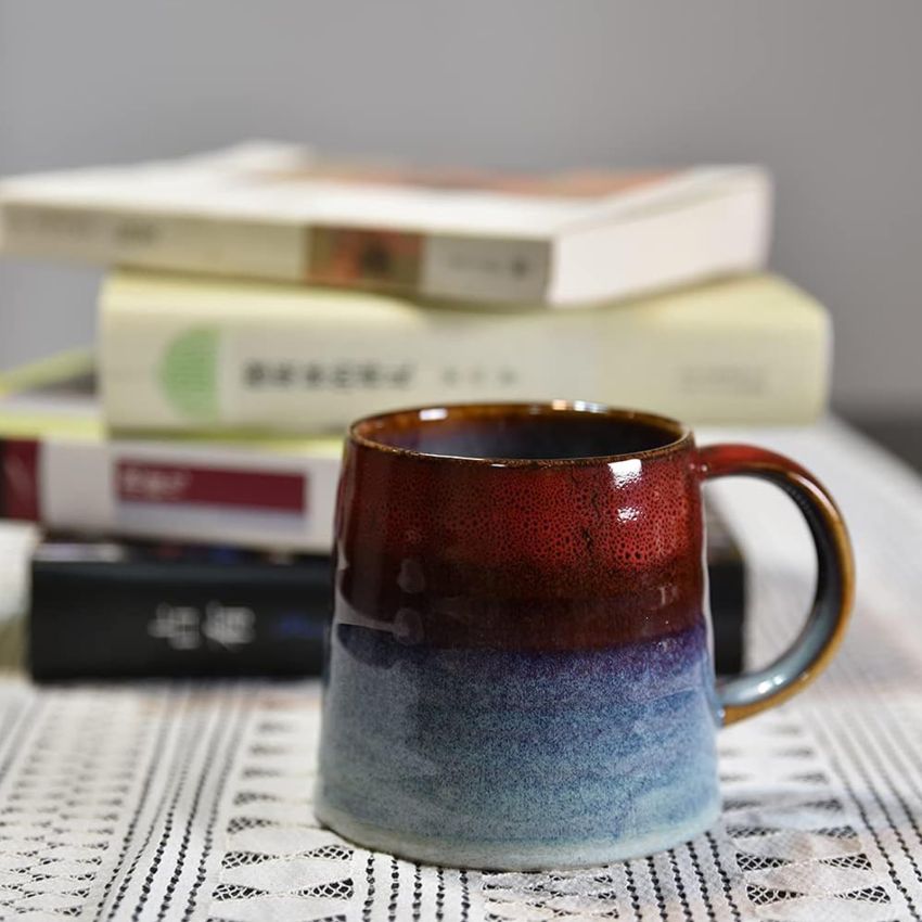 16oz Large Ceramic Coffee Mugs, Transmutation Glaze Craft, Handmade Pottery Mug,Tea Cups with Handle for Office and Home,for Men and Women, Dishwasher and Microwave Safe (Black Red)