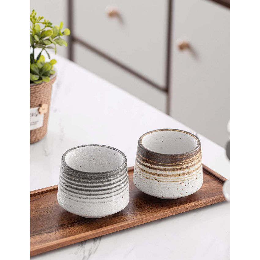 TANG PIN Handcrafted Ceramic Tea Cups Chinese Kung Fu Tea Cup Set of 2, Coffee Mugs for Cappuccino, Ceramic Sake Cups, 6 OZ (Black & Brown)