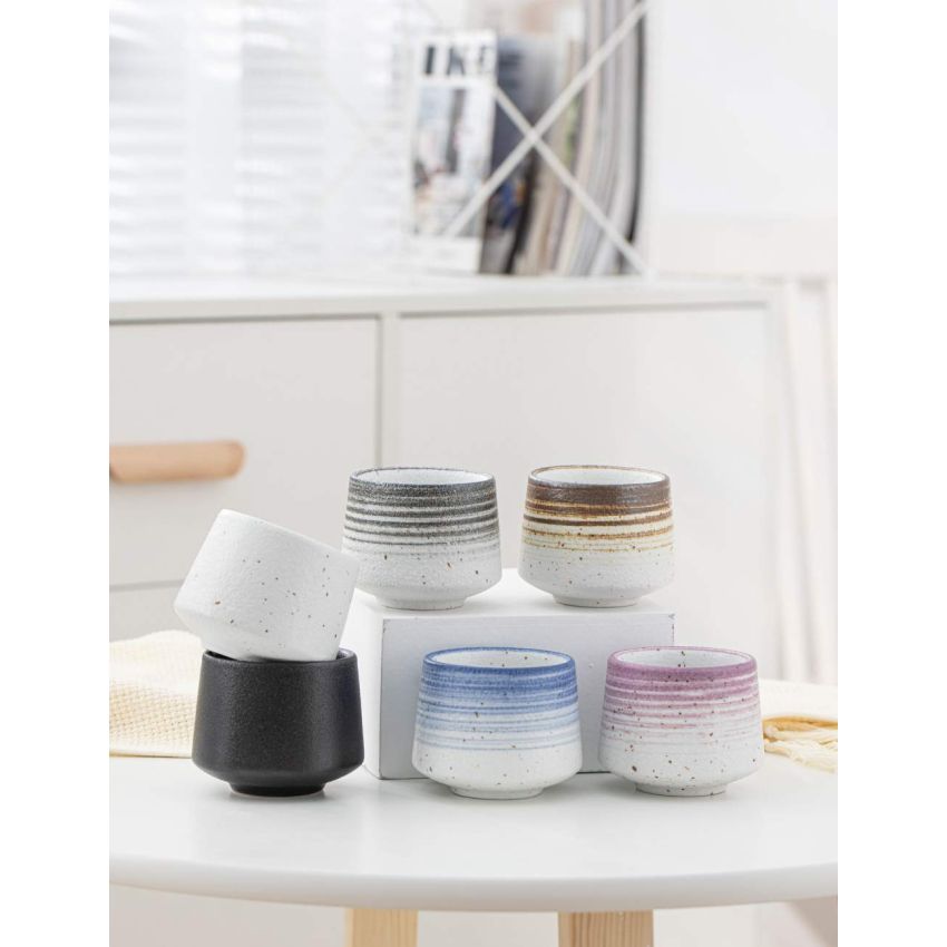 TANG PIN Handcrafted Ceramic Tea Cups Chinese Kung Fu Tea Cup Set of 2, Coffee Mugs for Cappuccino, Ceramic Sake Cups, 6 OZ (Black & Brown)