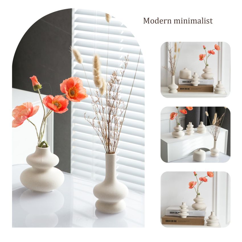 White Bud Vases, Small Ceramic Vase Set of 5, Mini Pottery Vases for Flowers, Decorative Vases for Home Modern Decor, Boho Decor, Chic Vases for Living Room Dining Table Shelves