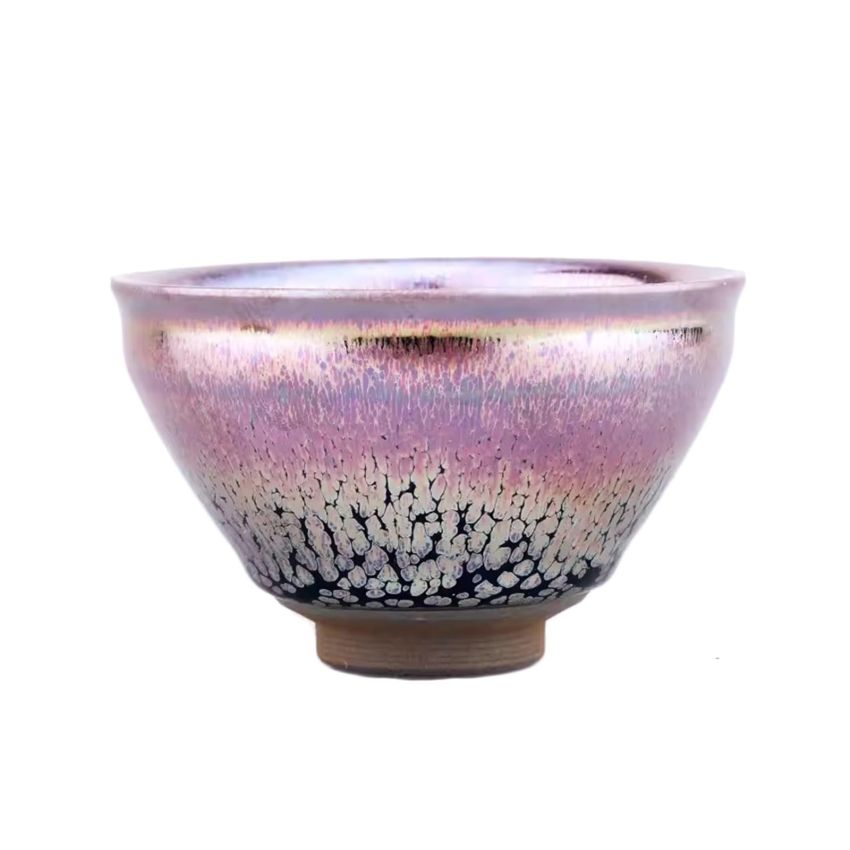 Jianzhan Tenmoku Unique Teacup Handmade Chinese Kungfu Tea Cup Porcelain Master Tea Bowl Flowing Purple Colors Teaware Natural Kiln Fired Ceramic Mug