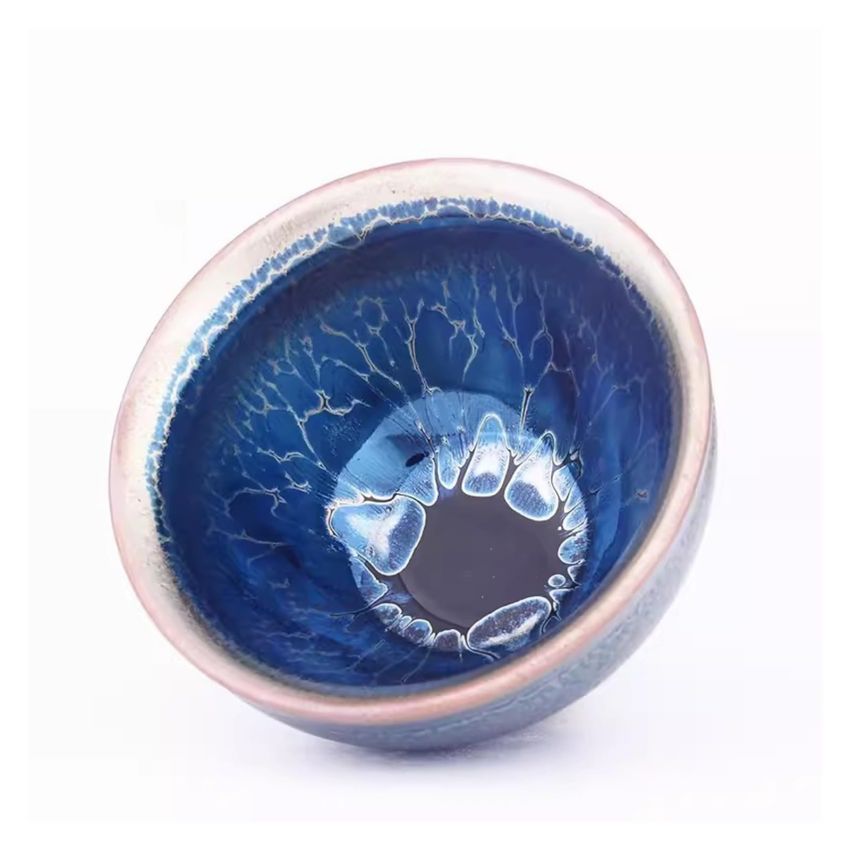 Unique Teaware, Jianzhan Tenmoku Ancient Kiln Fired Blue Ceramic Mug Chinese Kungfu Tea Cup Handmade Porcelain Tea Bowl
