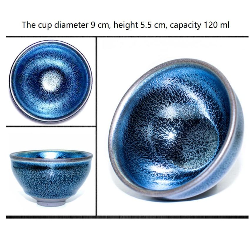 Traditional Handmade Vintage Tenmoku Teaware Artistic Handle Glazes JianZhan Tea Cup Ceramic Cup Gift 120 ml(Blue Unicorn)