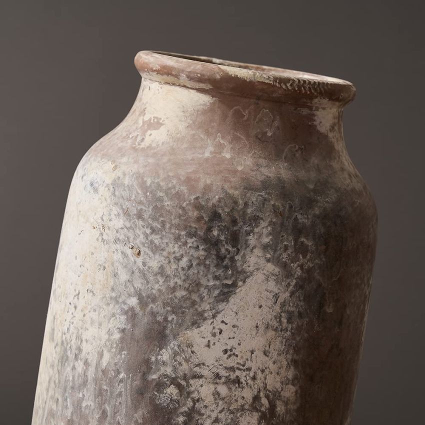 SIDUCAL Rustic Ceramic Farmhouse Flower Large Vase, Whitewashed Terra Cotta Pottery Decorative Vase for Home Decor, Table, Living Room Decoration, Shelf Decor, Mantel, 9.5 Inch, Terra