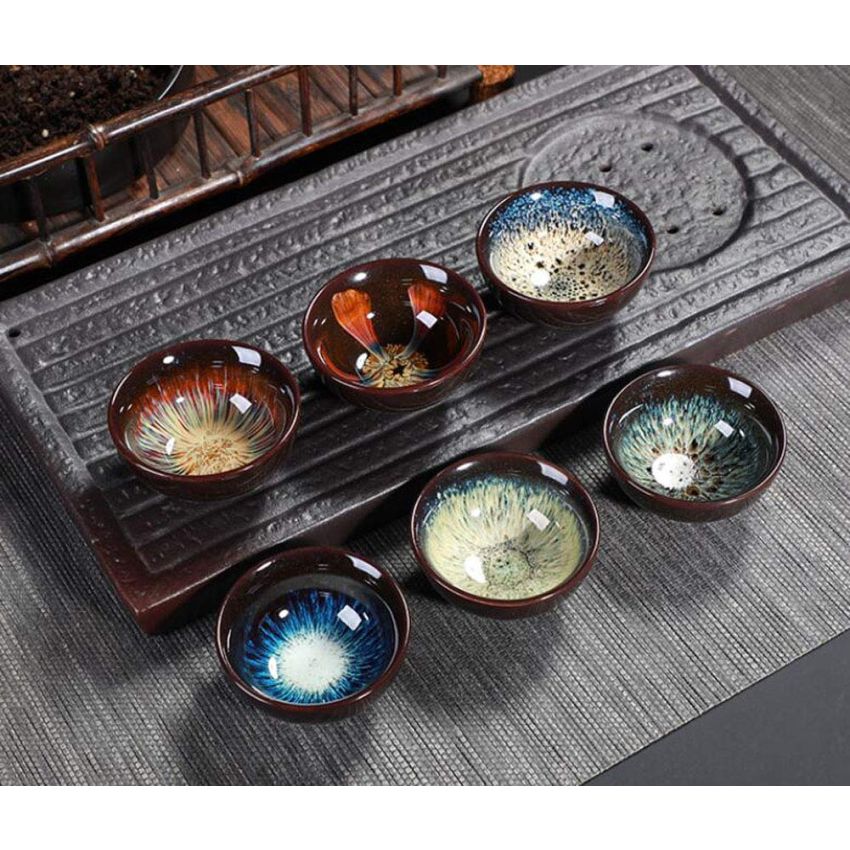 Purple Clay Tea CupChinese Kung Fu TeacupupCoffee Mug, Jianzhan JianZhan Tenmoku 6 Colors Wide Mouth Tea Cup Handmade Ceramic kung fu Tea Cup - Gift Box 6 Pcs