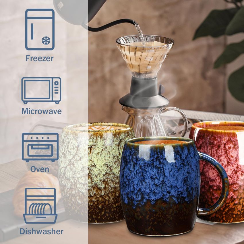 Sneosnai# Ceramic Coffee Mug-Tea Mugs, 16 oz Handle Handmade Pottery Tea Cup For Office And Home, Hot Cold Drinking, Stylish Tfancy Glaze(Red)