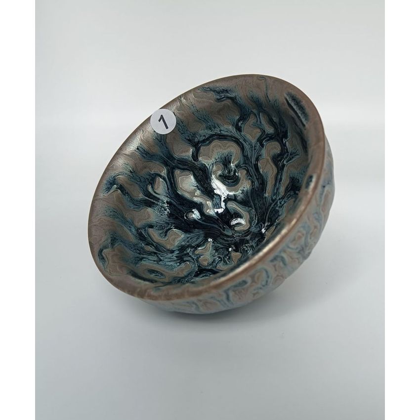 Tenmoku Tea Cups, Tree Pattern Glaze Porcelain Tea Bowls 120ml Chinese Kiln Change Jianzhan