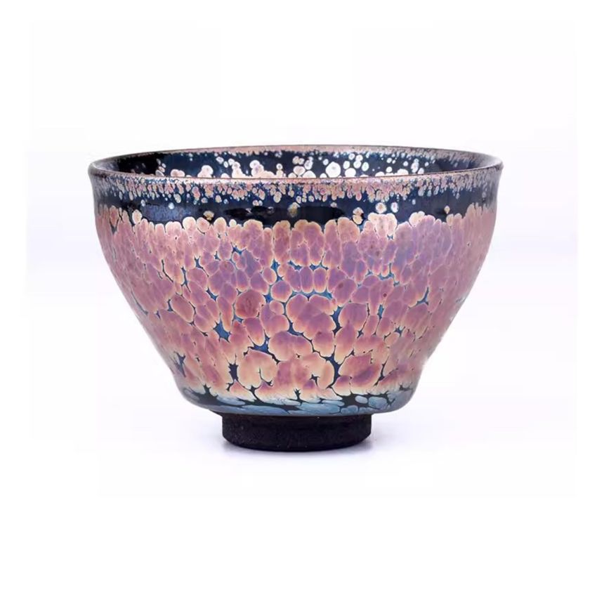 Chinese Tea Cup Ceramic Jianzhan Mug Handmade Unique Multi-use Porcelain Tea Bowl Exquisite Colorful Kung Fu Teaware Tenmoku(Pink)