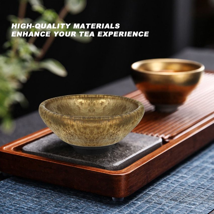 Tomotato Golden Jianzhan Tea Cup, Tenmoku Ceramic Teacup Pure Handmade Mini Cup Mug Crafts Chinese Kungfu Teacup