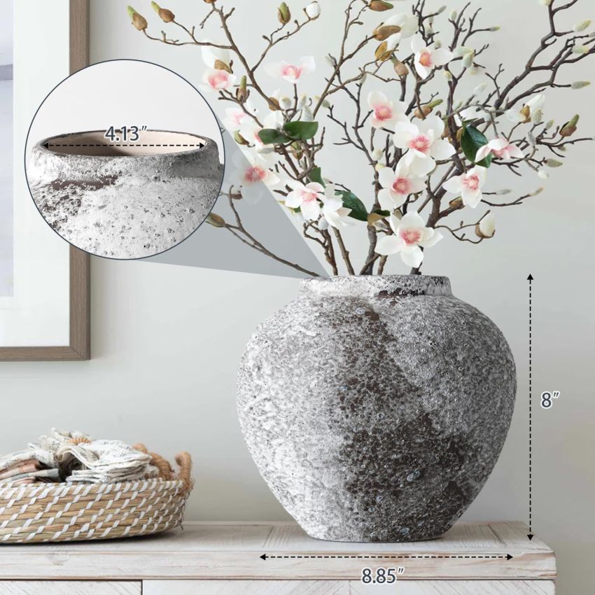 Rustic Ceramic Circular Flower Vase Farmhouse Clay Pottery Large Terracotta Floor Vases for Decorative Centerpiece Vintage Home Decor Aesthetic for Living Room Bedroom Table Entryway