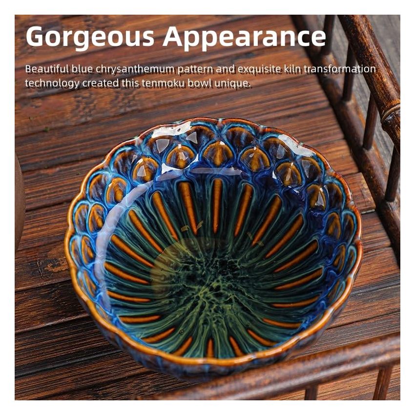 Blue Jianzhan Tea Cup, Kiln Transformation Tenmoku Glaze Ceramic Kungfu Tea Cup, Handicrafts Porcelain Master Cup - 110 ml