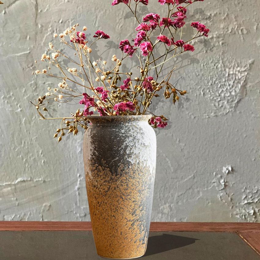 Rustic Ceramic Floor Large Vase for Farmhouse Decor, Pottery Clay Tall Terracotta Vase for Flowers, Pottery Vase for Living Room Decor, Shelf, Mantel Decoration, Wedding Housewarming Gift